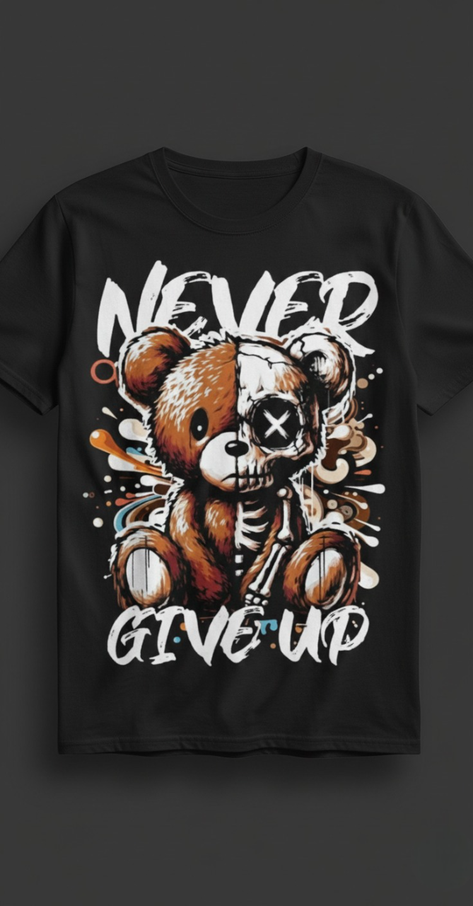Never Give Up Gritty Bear Edition Dropshoulder Black