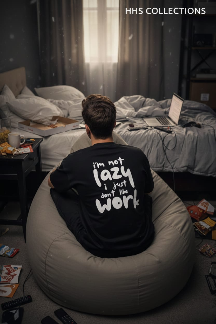 I'm Not Lazy Humorous Graphic Oversized Dropshoulder Black